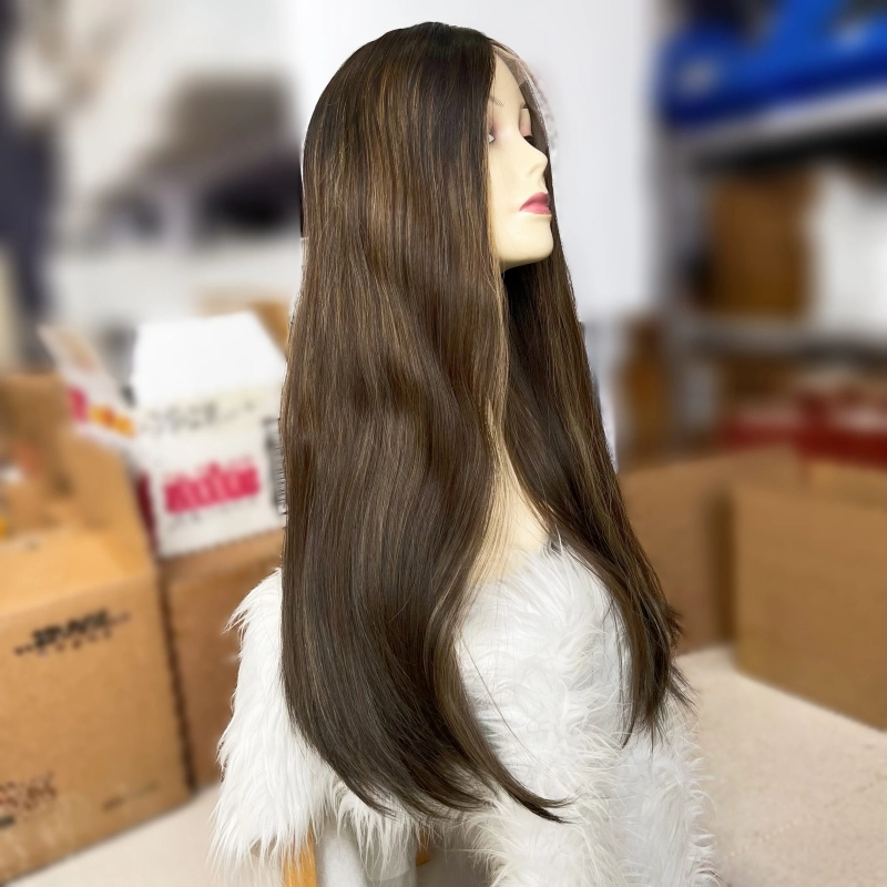 Dark brown color 28 Lace top wig Long length 130% density smoothly straight hair YR0042